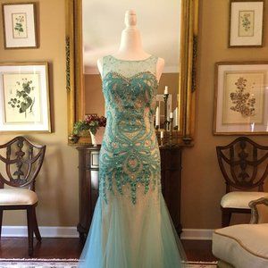 Blue Embellished Full Length Formal Gown / Dress